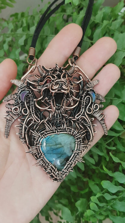 Dragon shield Copper wire wrapped necklace