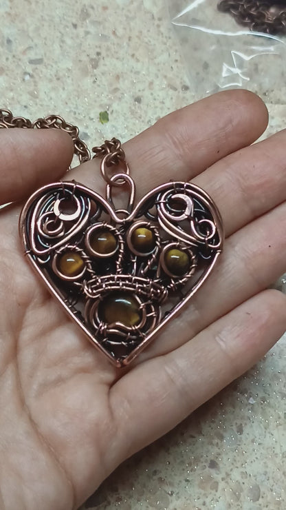 Tiger eye paw heart necklace