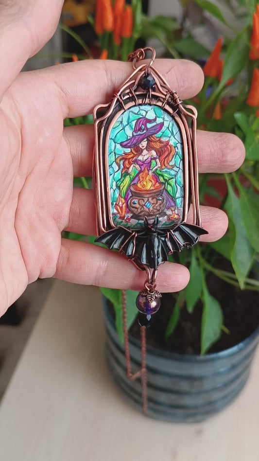 Witchcraft amulet. Hand painted miniature on copper.