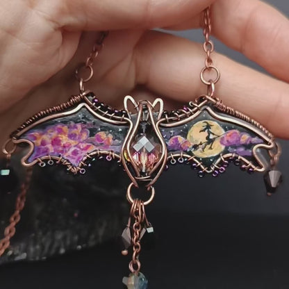Halloween story. Painted bat necklace