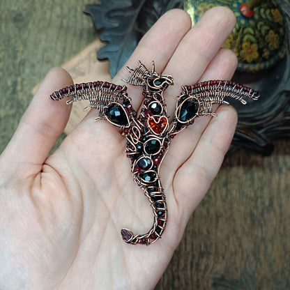 Red heart dragon pendant