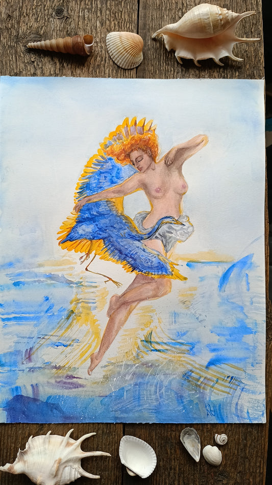 Foam born. Original watercolor on paper. Unframed.