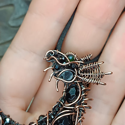 Black Crystal. Dragon necklace.