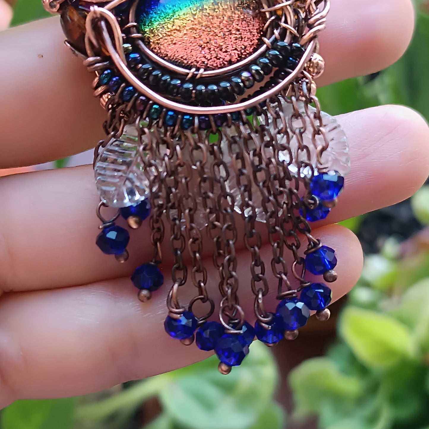 Blue autumn vial necklace