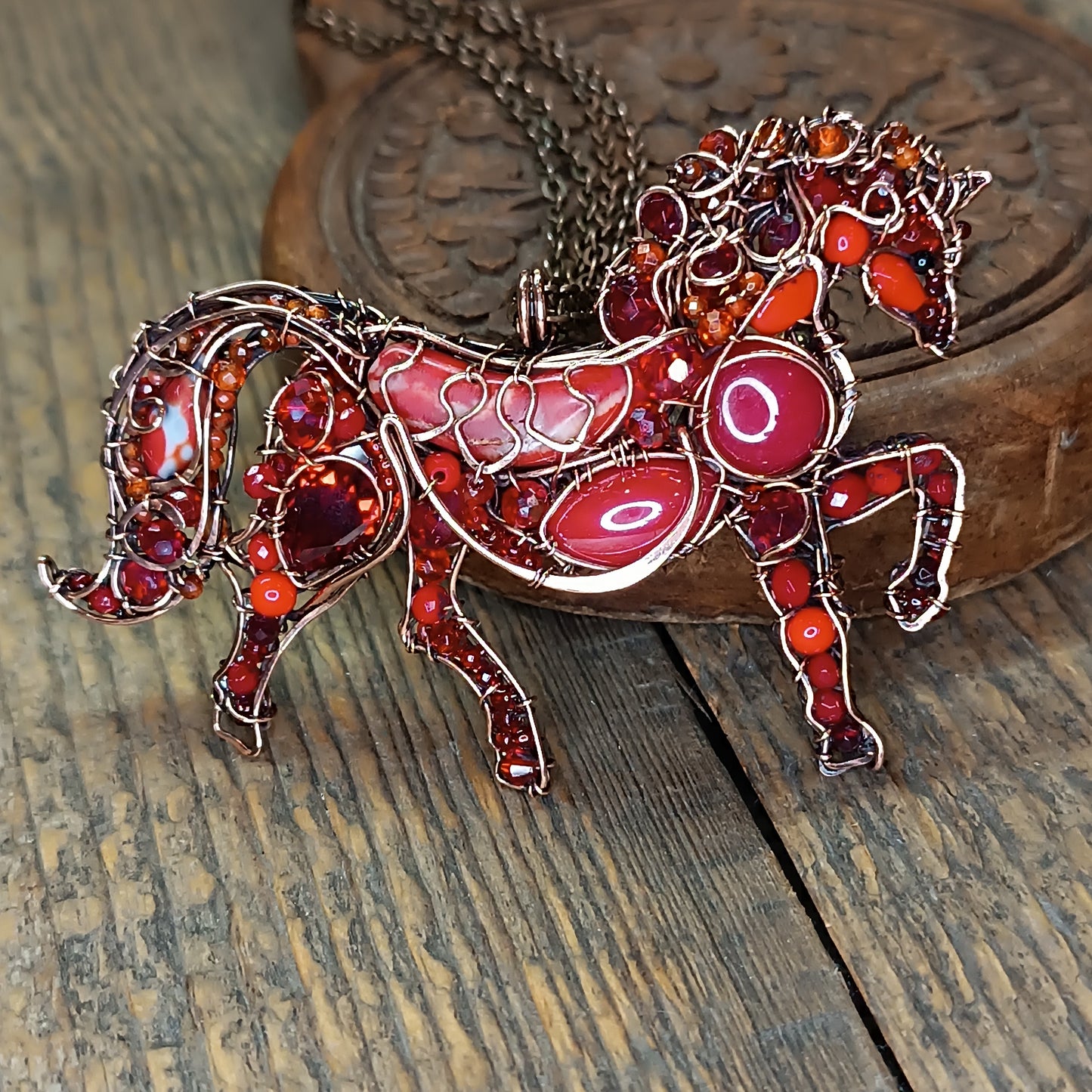 Red fire horse necklace/pin (two in one)