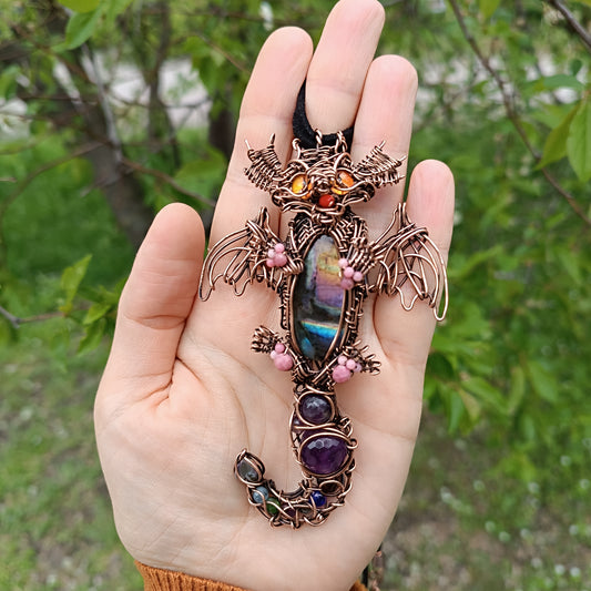 Little drago with rainbow tummy. Necklace.