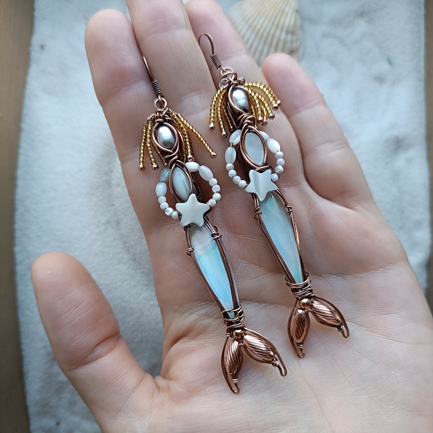 Mermaid seasters dangling earrings