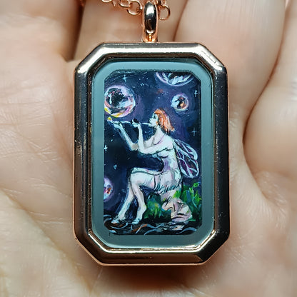 Little Fairy, Mermaid and magic bubbles. Hand painted pendant.