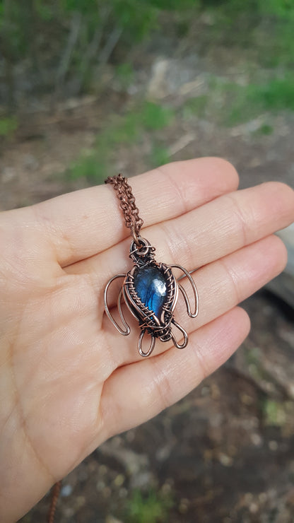 Little dark blue labradorite sea turtle charm.