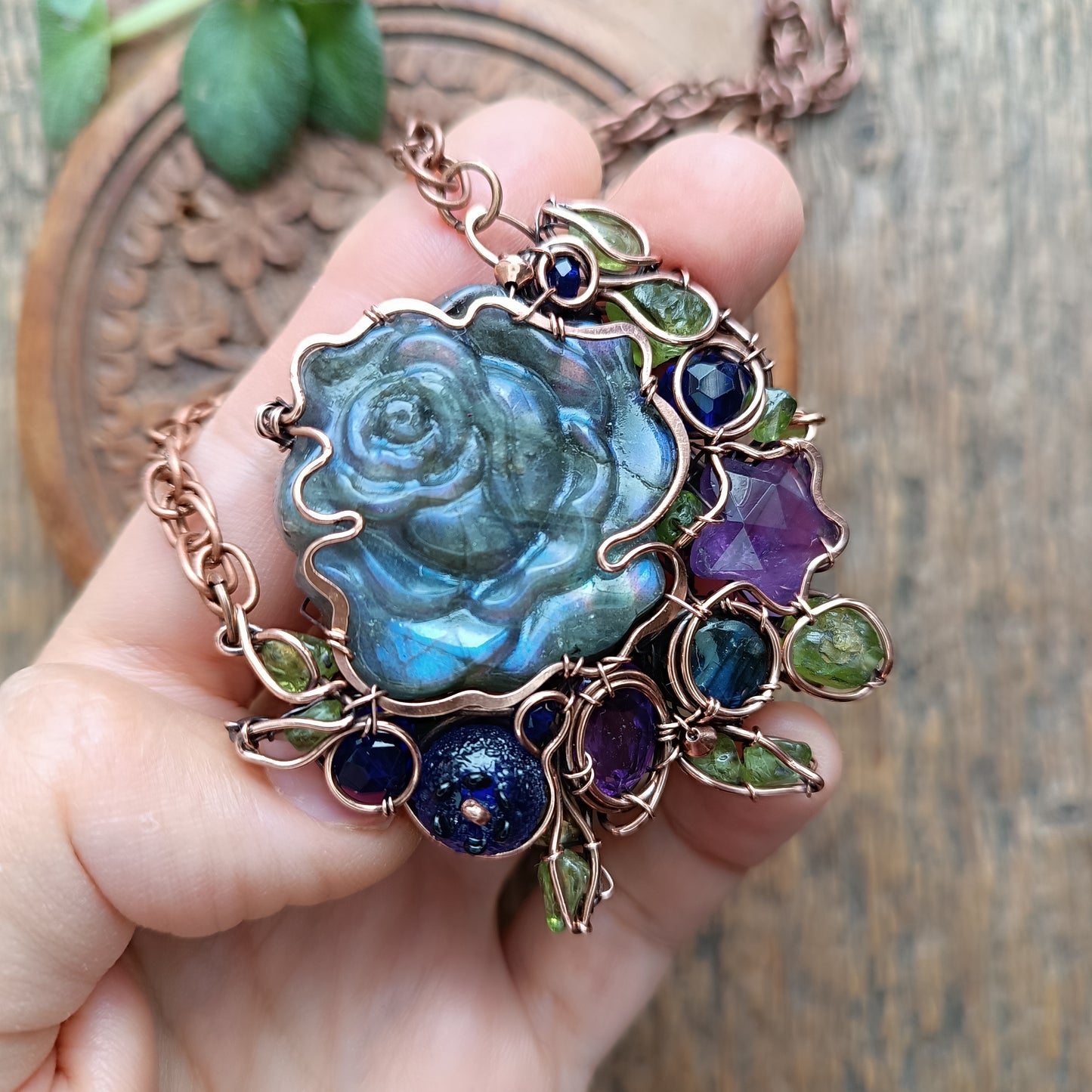 Blueberry rose and the falling star necklace