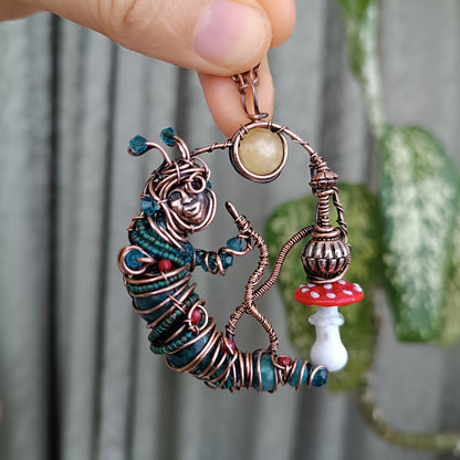 Blue caterpillar necklace