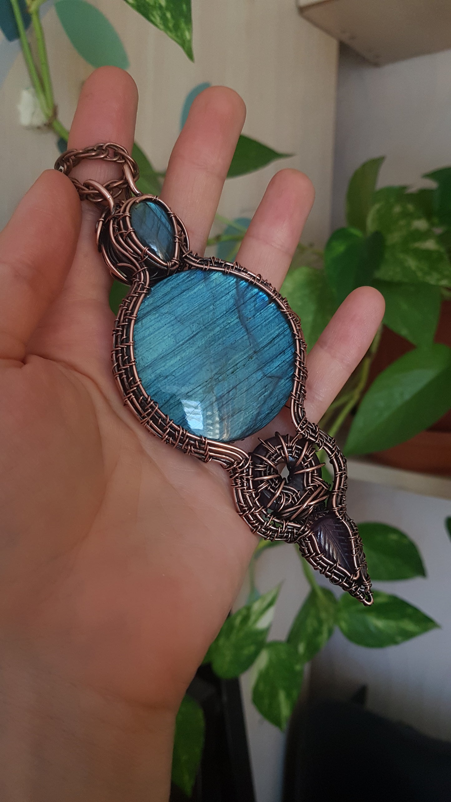 Blue tree of life. Statement copper wire wrapped necklace