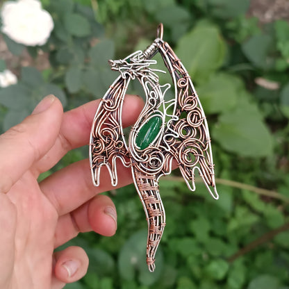 Silver and copper dragon necklace