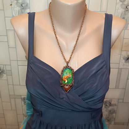 Forest light guardians.🦊🦊 Wire wrapped necklace with miniature paintings.