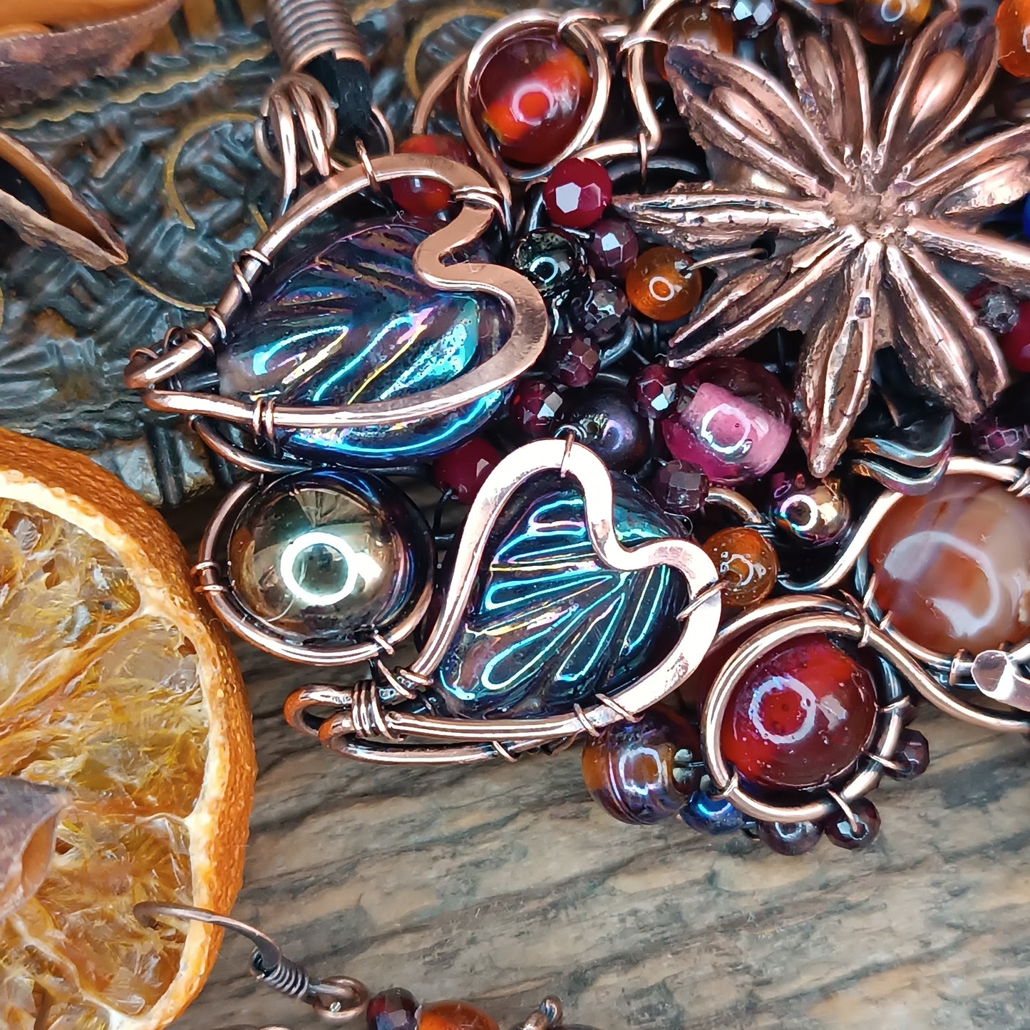 Beaded statement necklace and earrings.