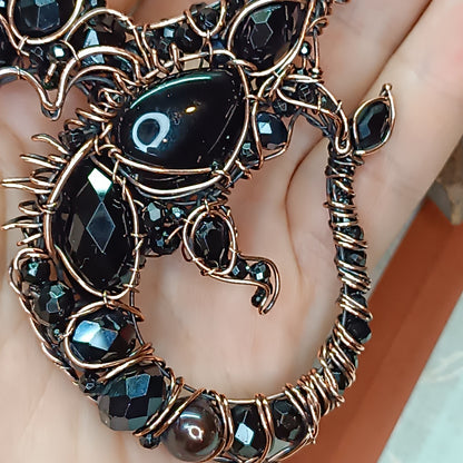 Black Crystal. Dragon necklace.
