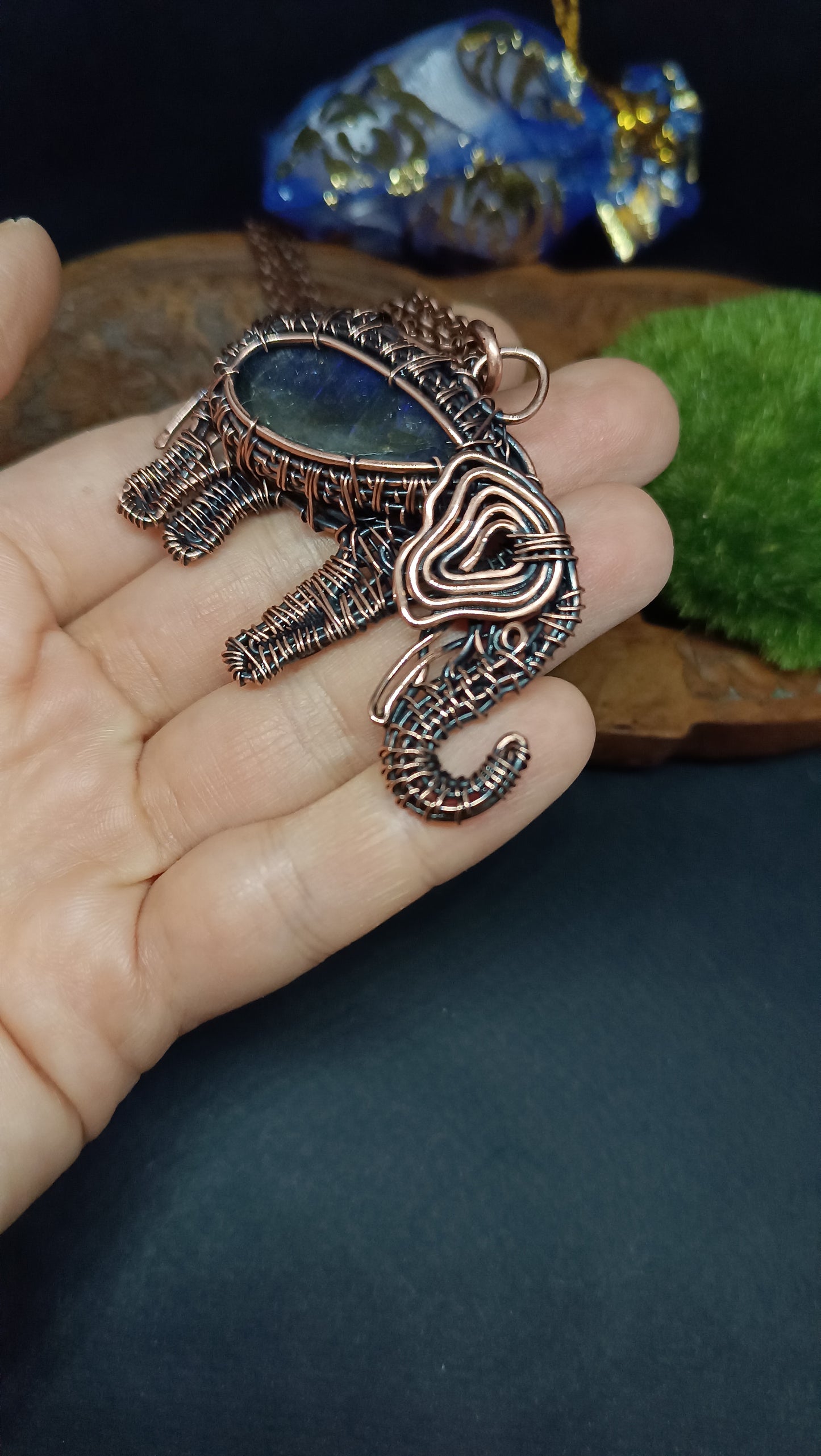 Blue elephant pendant.