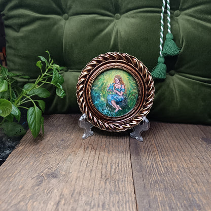 Princess and dragon. Original acrylic painting in a frame.