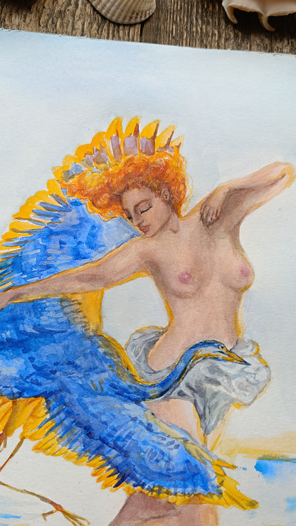 Foam born. Original watercolor on paper. Unframed.