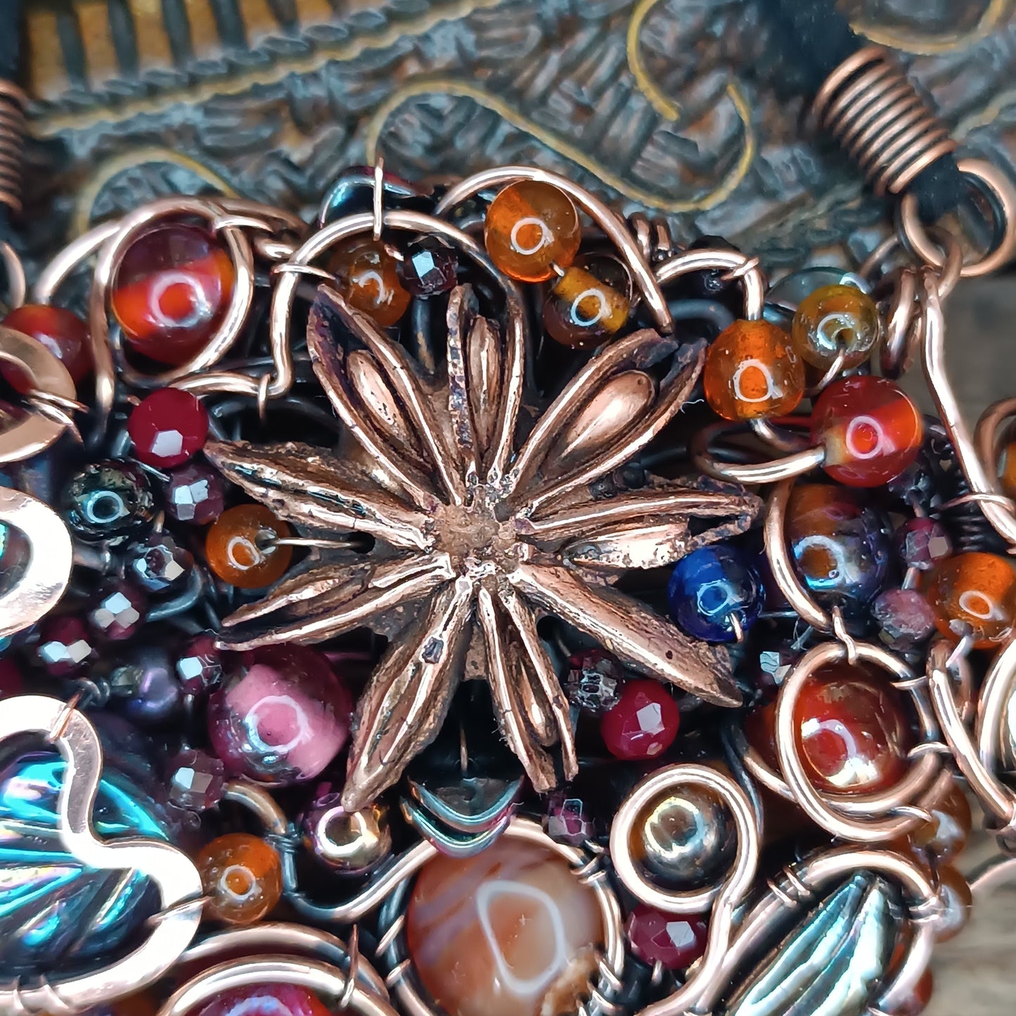 Beaded statement necklace and earrings.