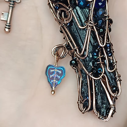 Dark blue night Secret keeper necklace. Blue raven.