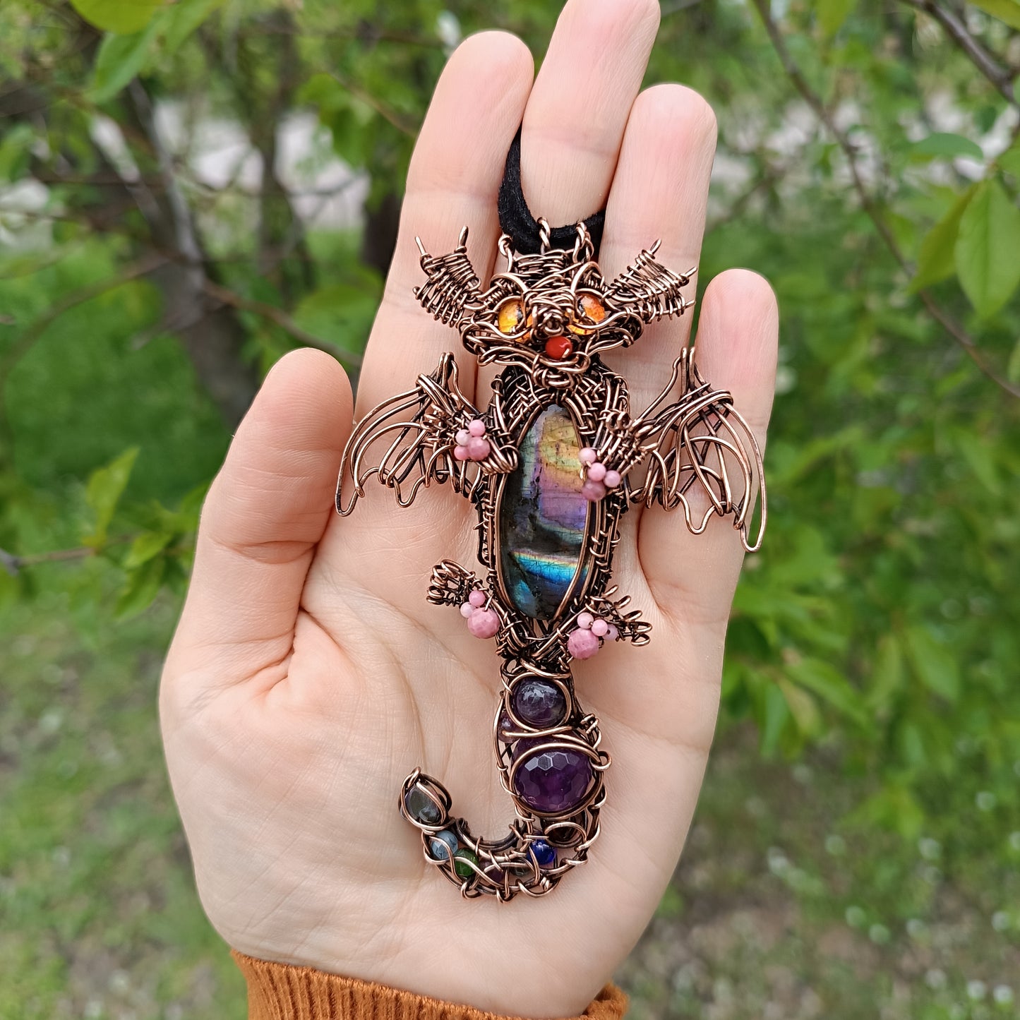 Little drago with rainbow tummy. Necklace.