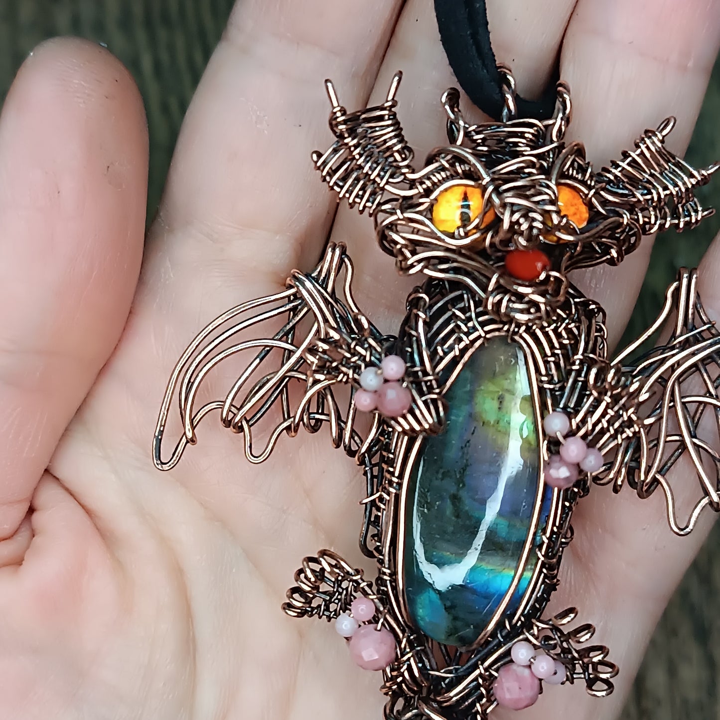 Little drago with rainbow tummy. Necklace.