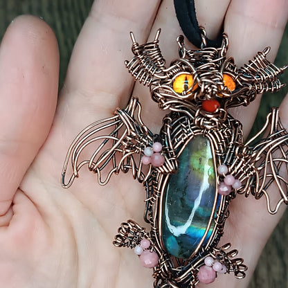 Little drago with rainbow tummy. Necklace.