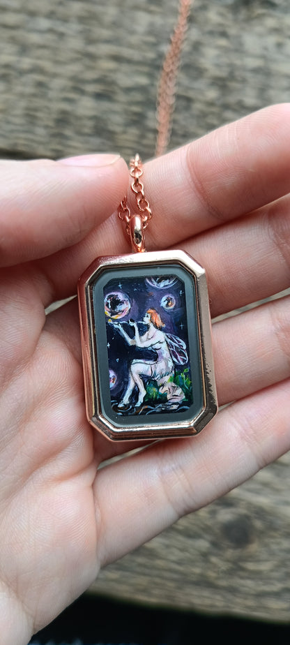 Little Fairy, Mermaid and magic bubbles. Hand painted pendant.