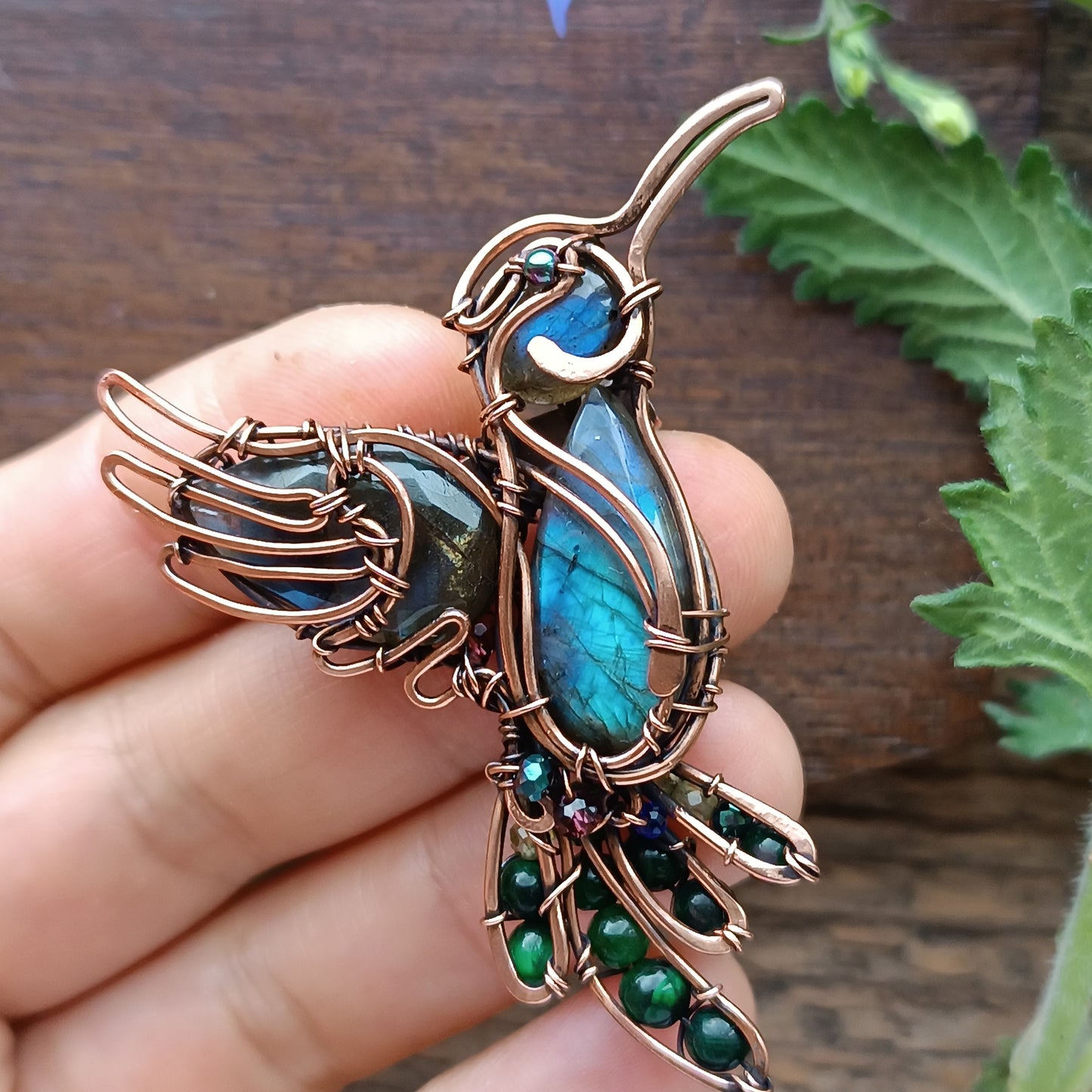 Blue and green hummingbird pin/brooch