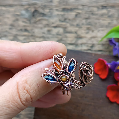 Blue wings Bee RING. Adjustable.