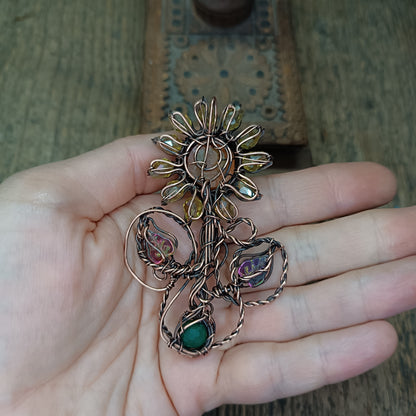 Sunflower pendant with chrysoprase root.