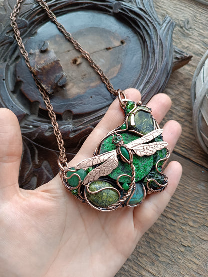 Green dragonfly necklace for Josh