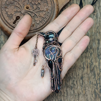 Purple wing Secret Keeper. Raven necklace.