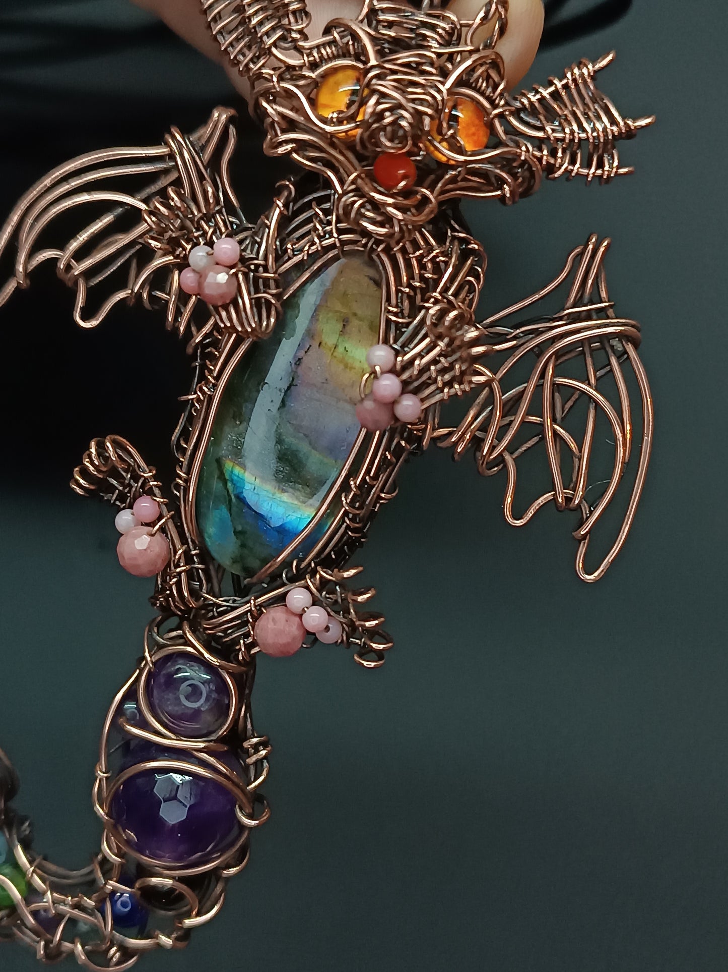 Little drago with rainbow tummy. Necklace.