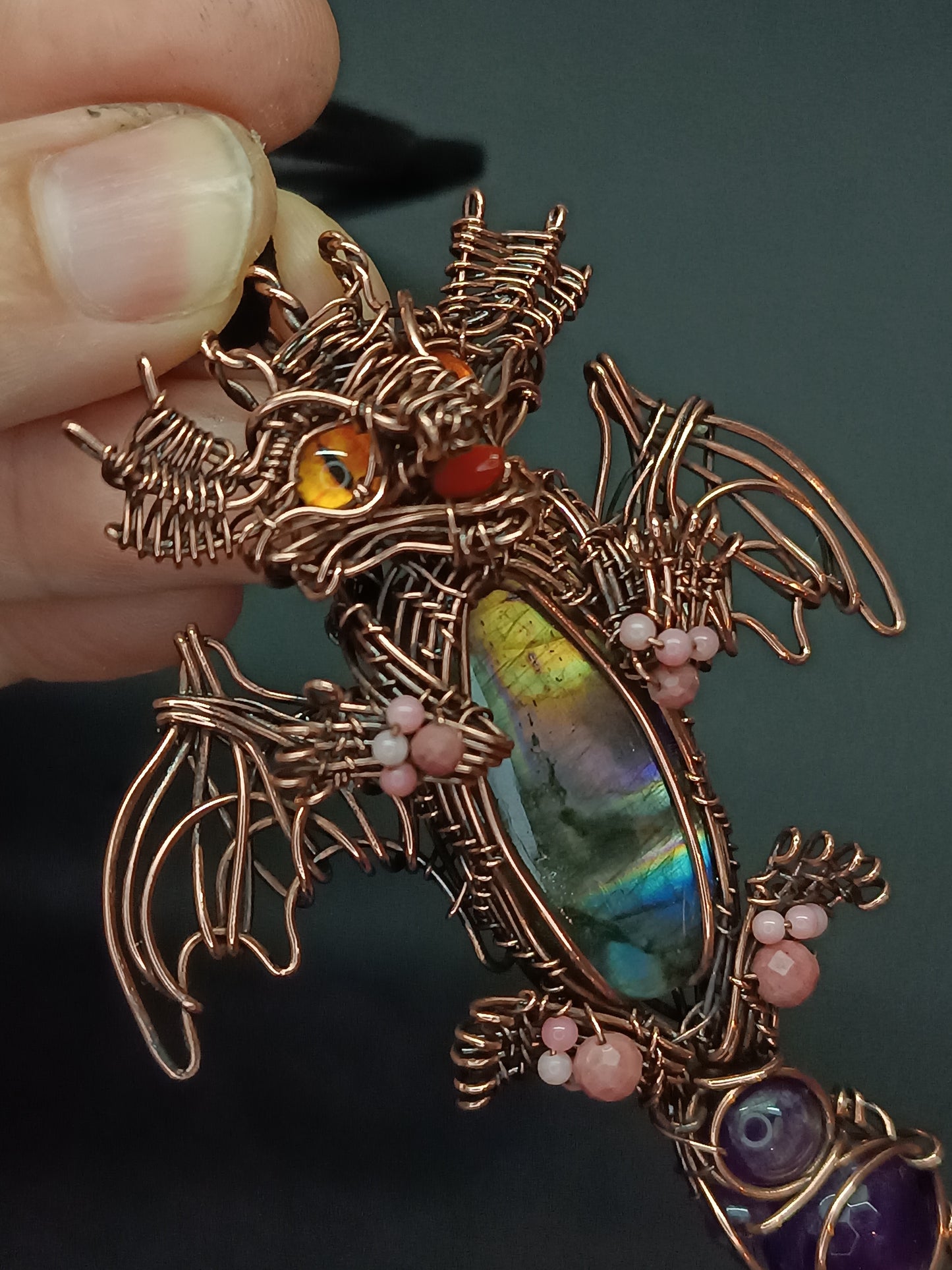 Little drago with rainbow tummy. Necklace.