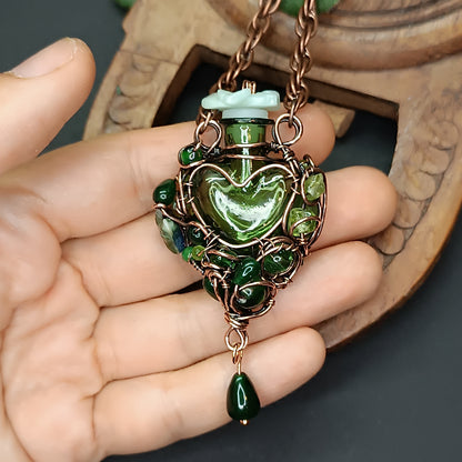 Green heart vial necklace