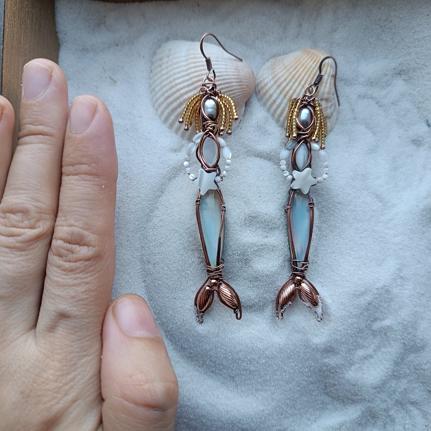 Mermaid seasters dangling earrings