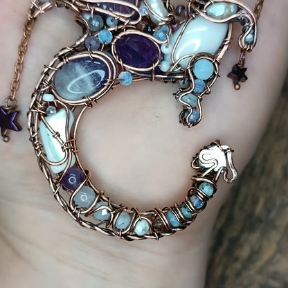 Amethyst night Stars catcher. Dragon necklace.