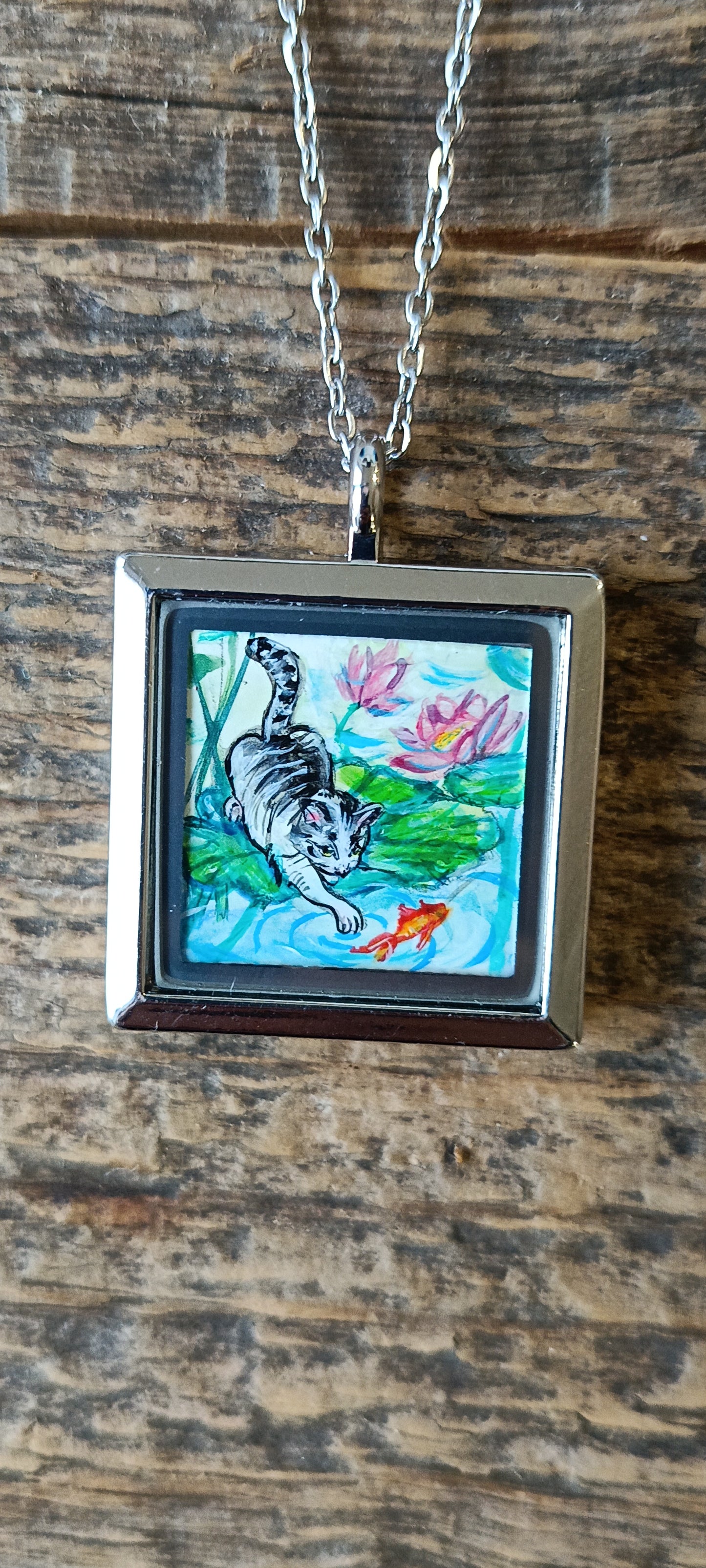 Kitty and Koi miniature pendant
