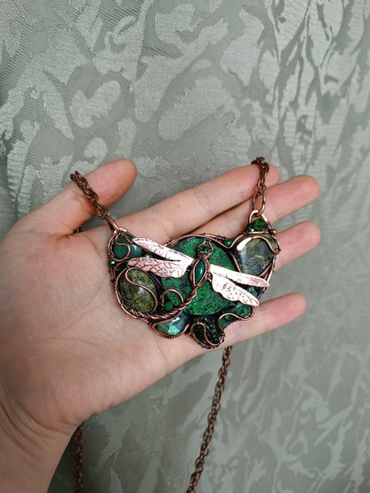 Green dragonfly necklace for Josh
