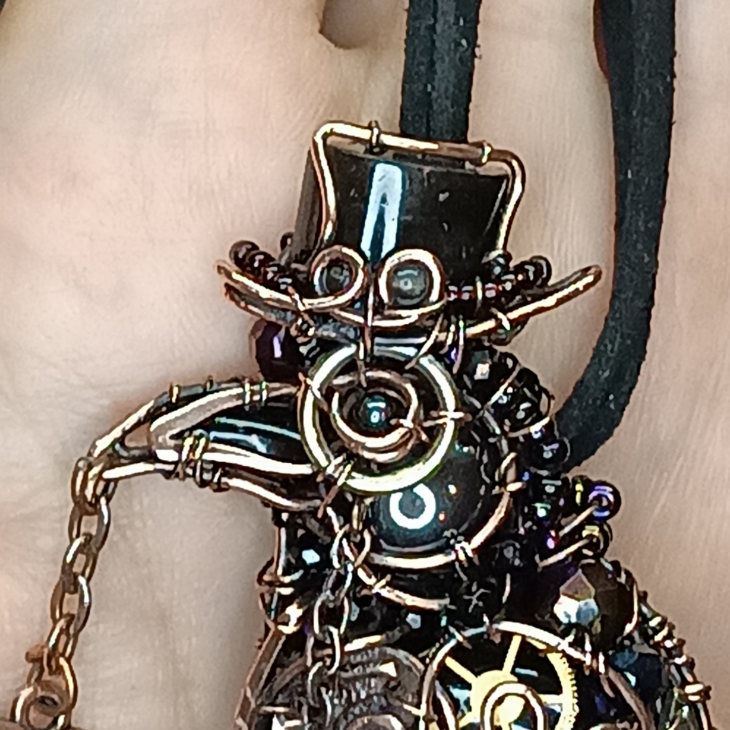 Steampunk raven necklace.