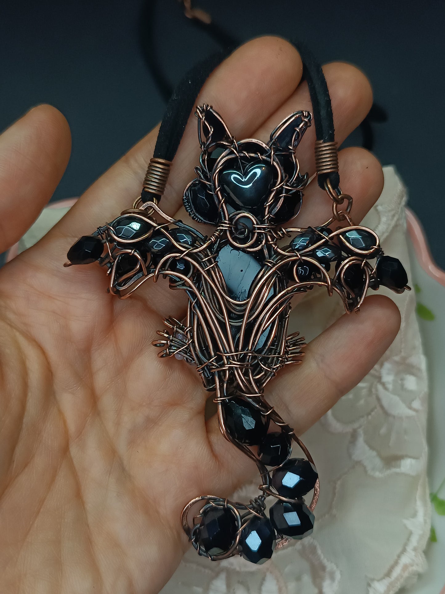 Kitty bat necklace