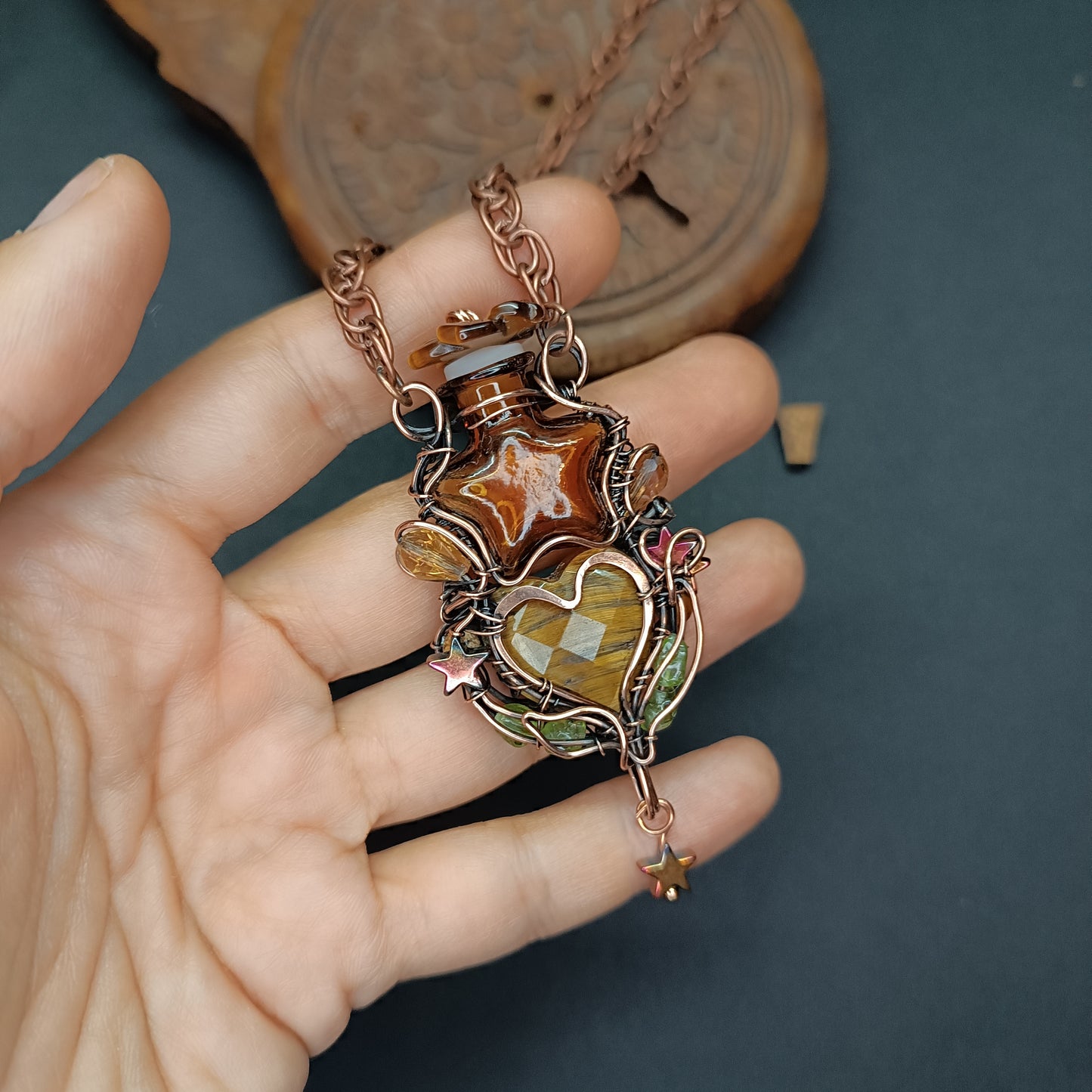 Tiger eye star vial necklace