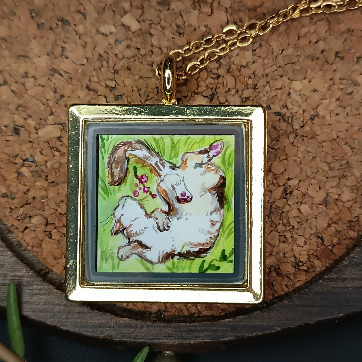Cats sunbathing. Miniature hand painted pendant.