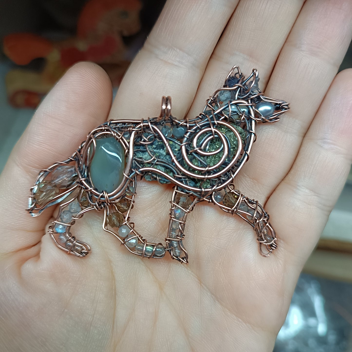 For Julia. Wolf pendant