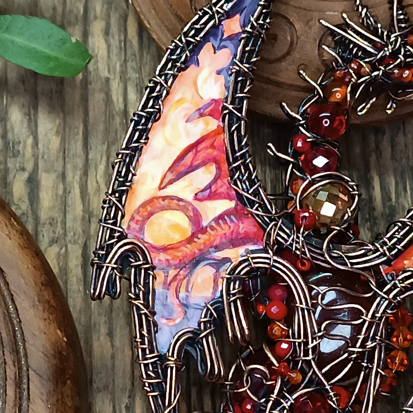 The ballad of Red dragon and his love. Wearable art necklace.
