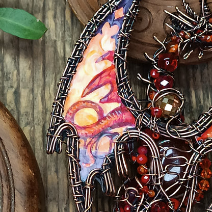 The ballad of Red dragon and his love. Wearable art necklace.