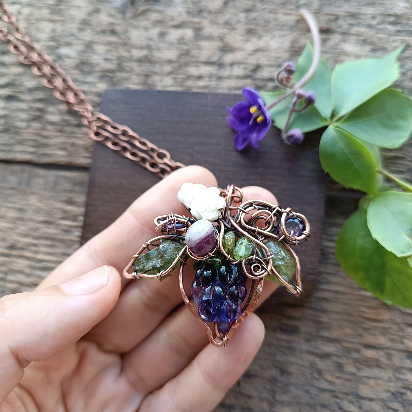 Glass blackberry necklace