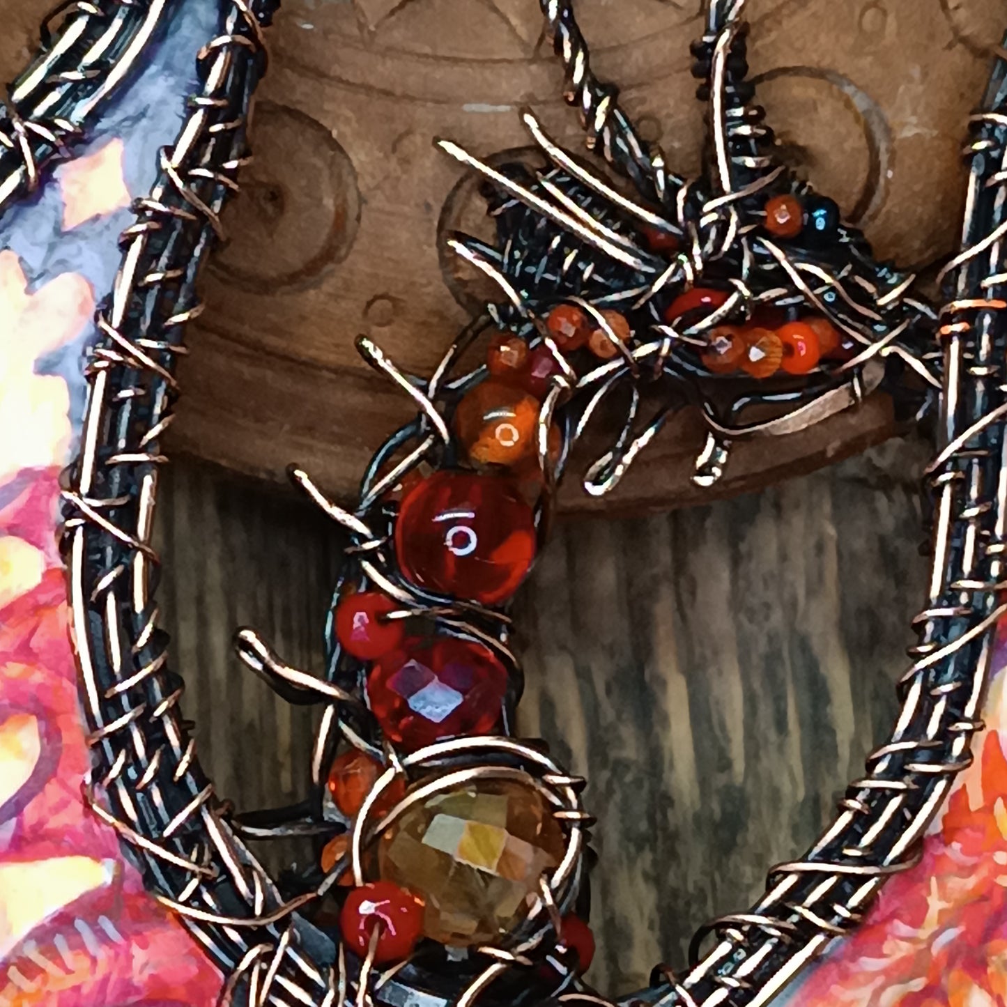 The ballad of Red dragon and his love. Wearable art necklace.